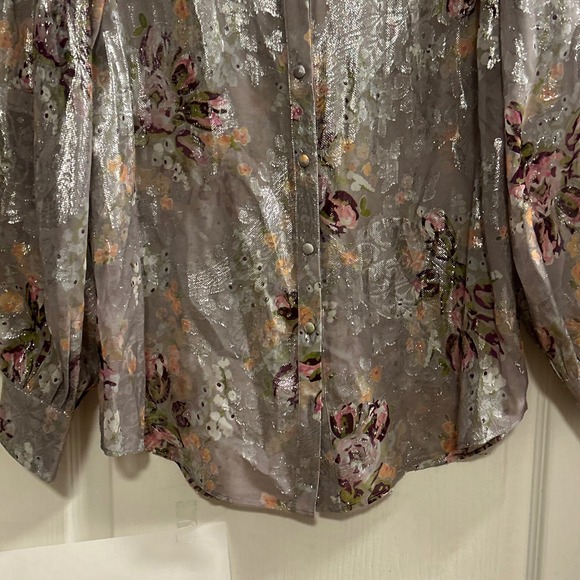 Cinq a Sept Metallic Floral Print Claudette Kandice Button Up Shirt Blouse Small - Picture 7 of 11